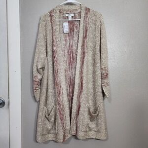CJ Banks Women's 3x‎ Cardigan Sweater Oatmeal Mauve Front Pockets